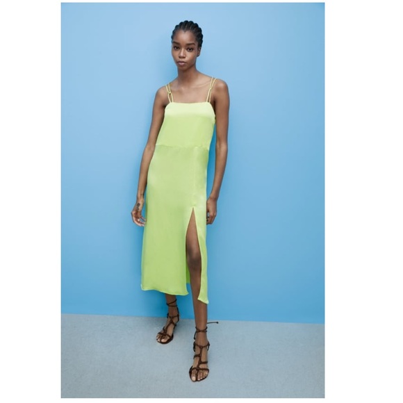Zara Dresses Zara Lime Green Satin Dress Poshmark